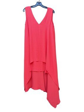 BCBGMAXAZRIA Kaira Coral Sleeveless High-Low Layered V-Neck Dress Womens Size S